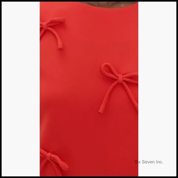 Polyester Mini Dress with Bow Appliques, Hidden Back Zip